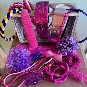 Assortment pink & purple hair accessories for tweens/teens